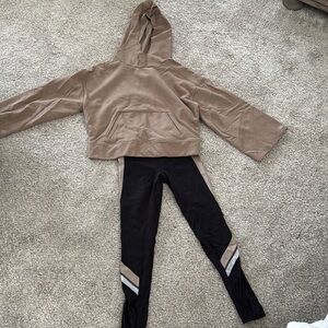 Tan Hoodie and Black Leggings Set